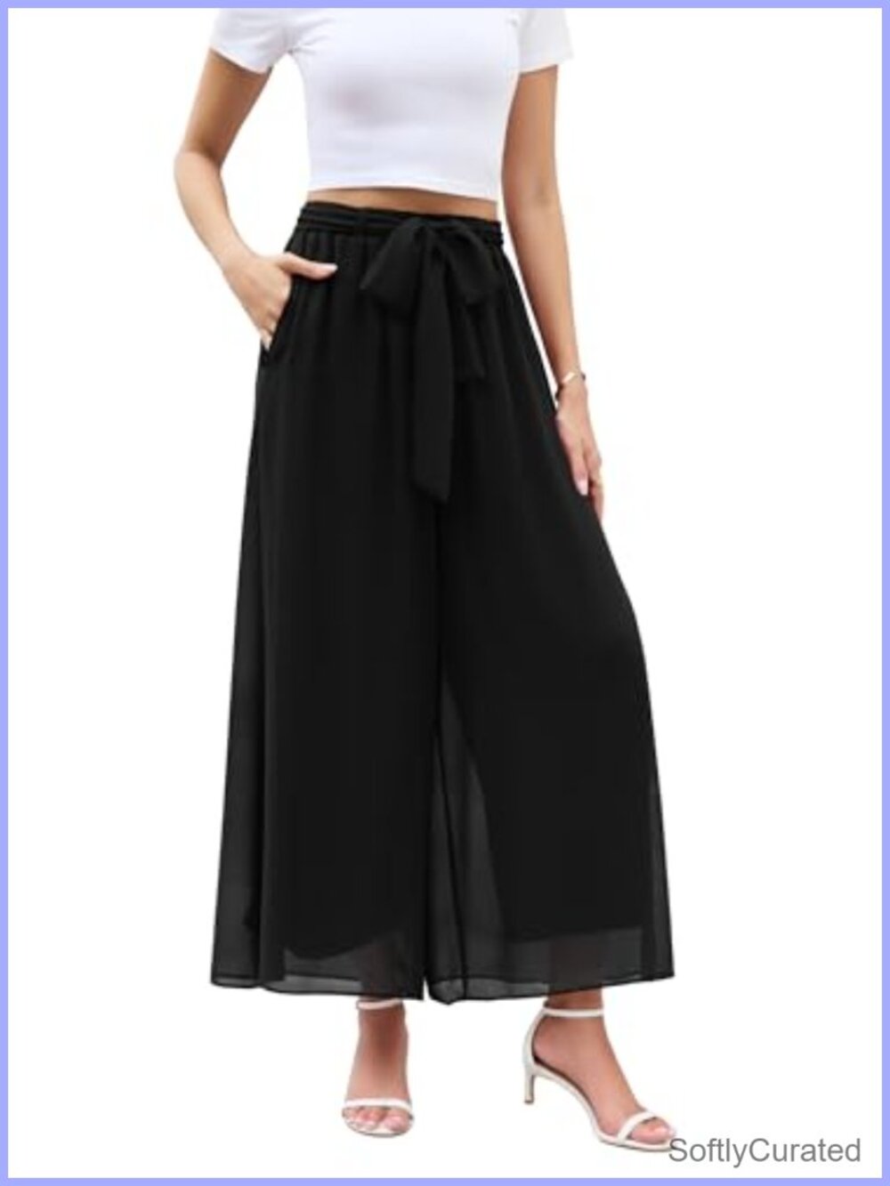 Wide Leg Chiffon Dress Pants High Waist Elastic Palazzo Trousers